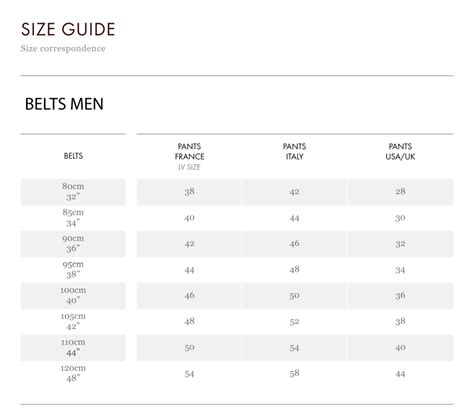 louis vuitton belt sizes chart.